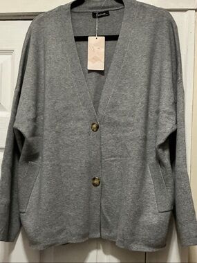 Casual Gray V-Neck Button Cardigan Sweater -